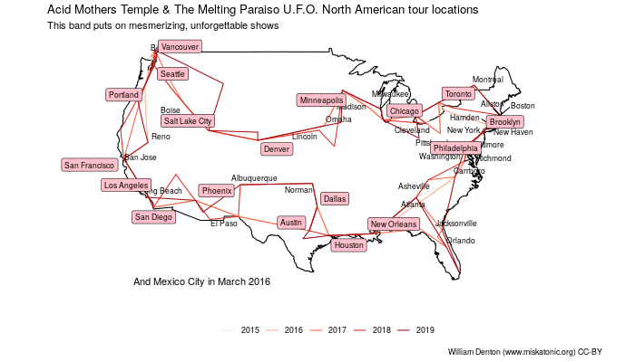 Map of North American tours