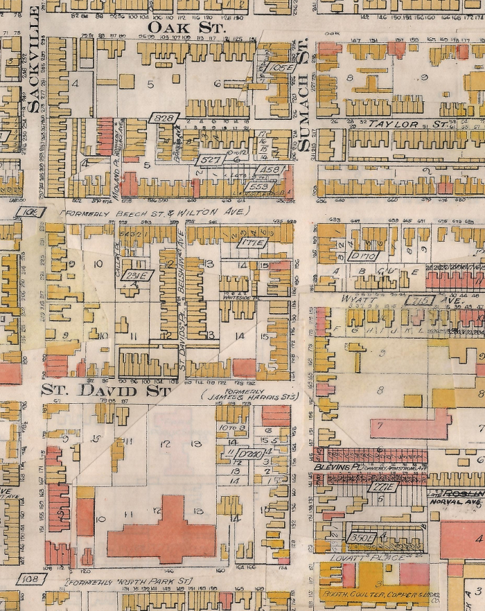 Detail of fire insurance map showing neighbourhood (Source: University of Toronto Libraries)