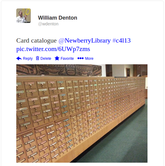 Newberry Library card catalogue tweet