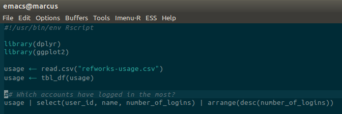 Screenshot of Emacs prettifying R