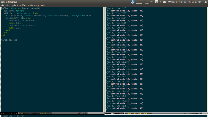 Emacs with sonic-pi-mode running