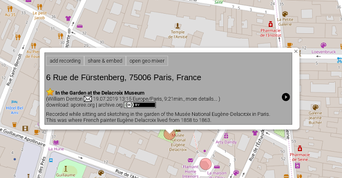 Map of Paris with field recording located on it
