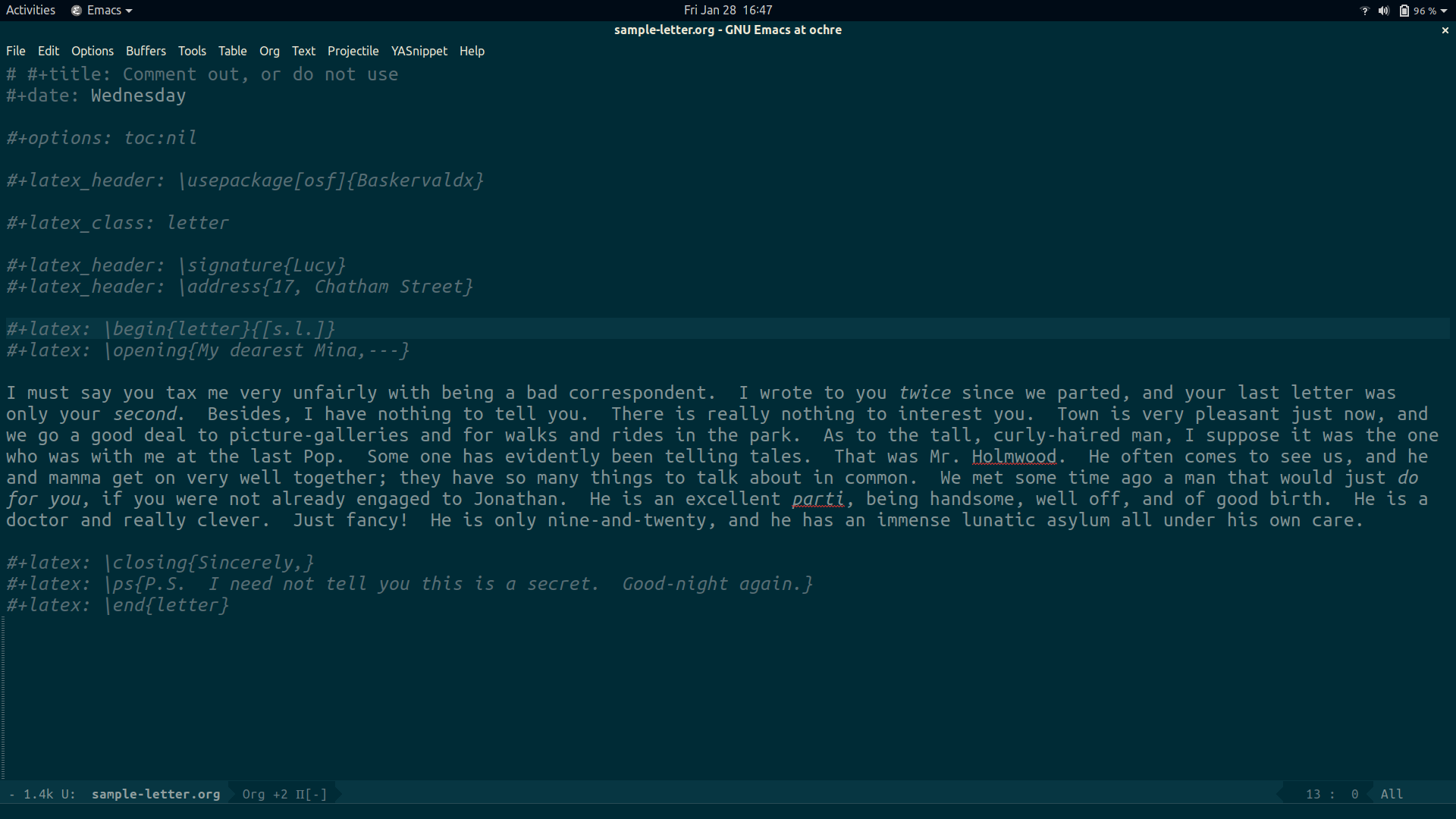 Screenshot of Emacs editing this file